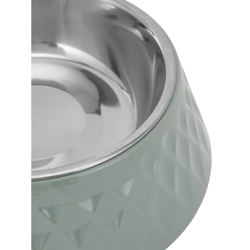 Textured Melamine, Stainless Steel And Rubber-Base Dog Bowl