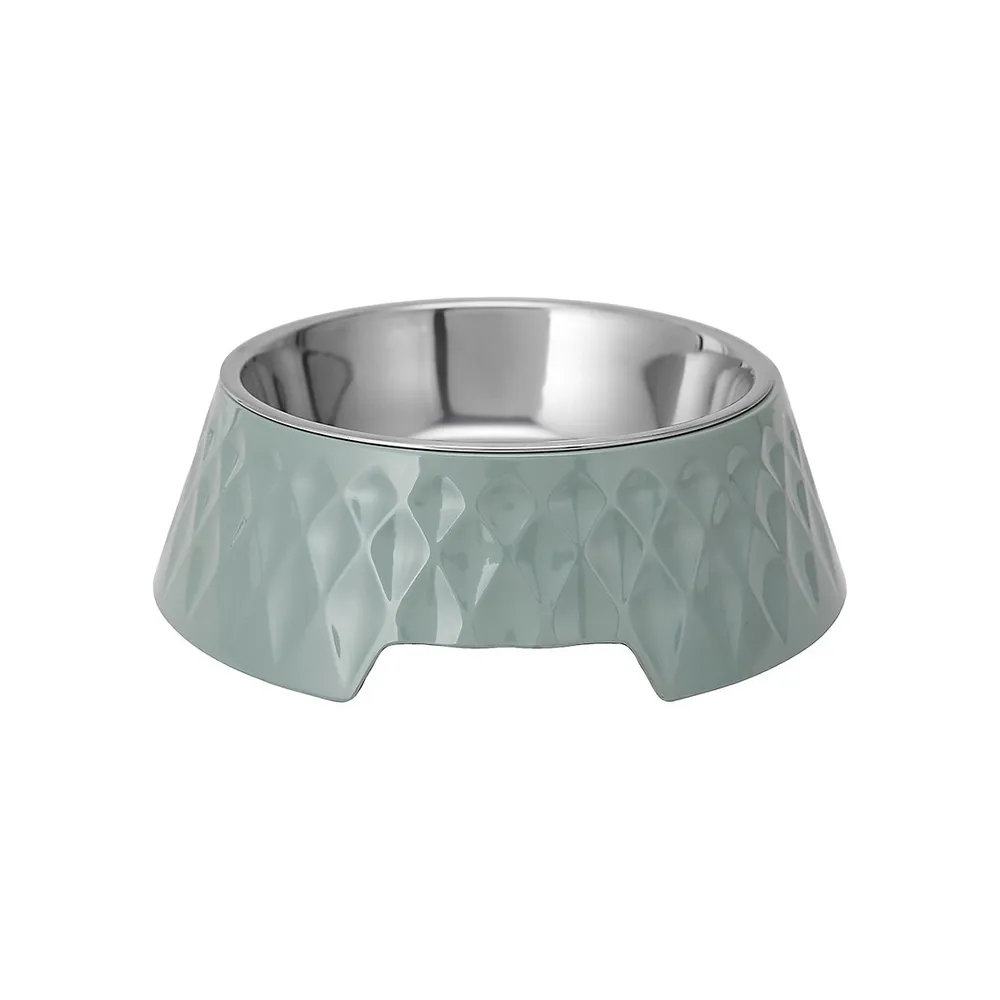 Textured Melamine, Stainless Steel And Rubber-Base Dog Bowl