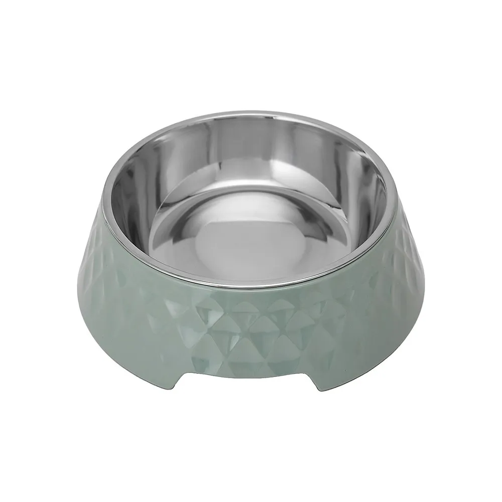 Textured Melamine, Stainless Steel and Rubber-Base Dog Bowl - Extra Large