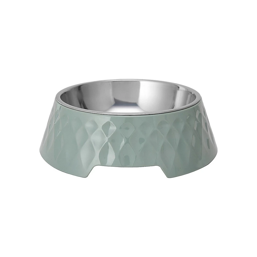 Textured Melamine, Stainless Steel and Rubber-Base Dog Bowl - Extra Large