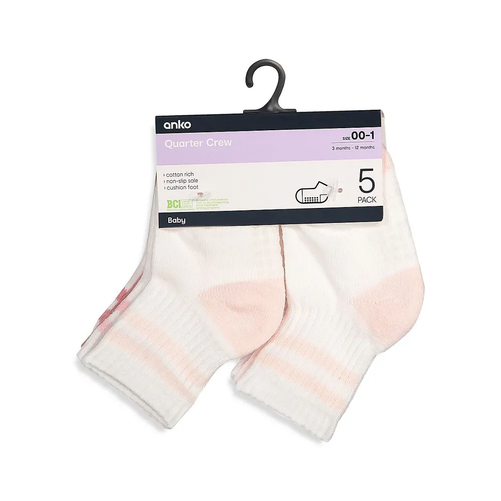 Baby's 5-Pair Quarter Crew Socks