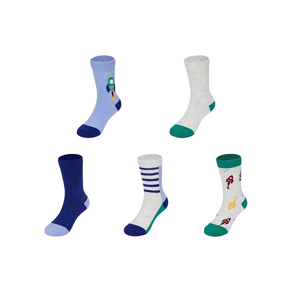 Kid's 5-Pair Casual Crew Socks