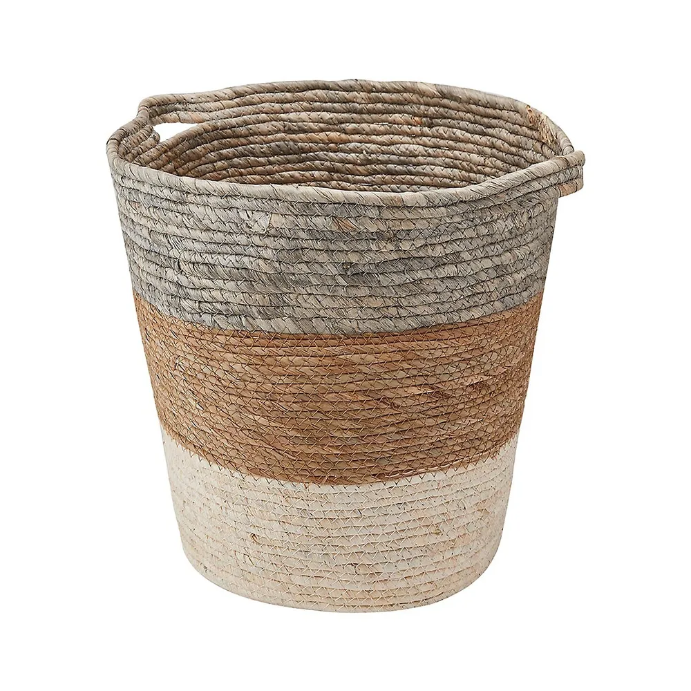 Round 3-Stripe Rope Basket With Handles