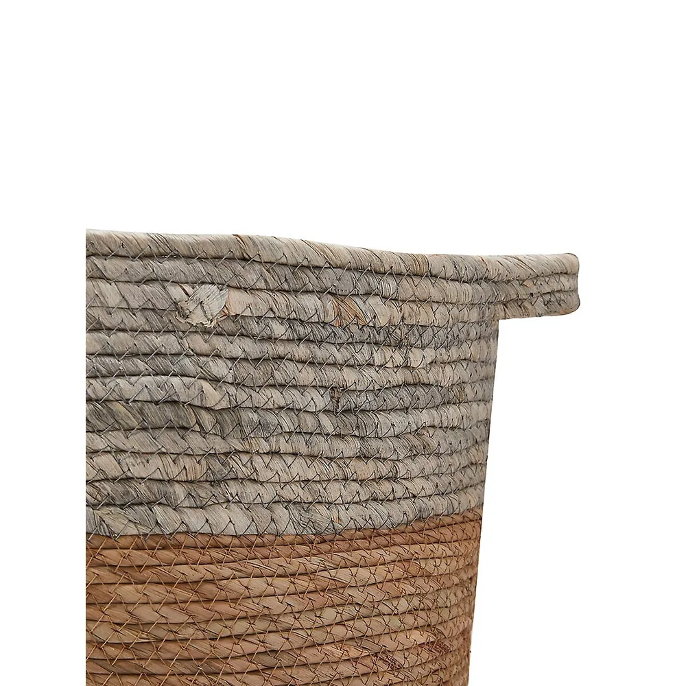 Round 3-Stripe Rope Basket With Handles