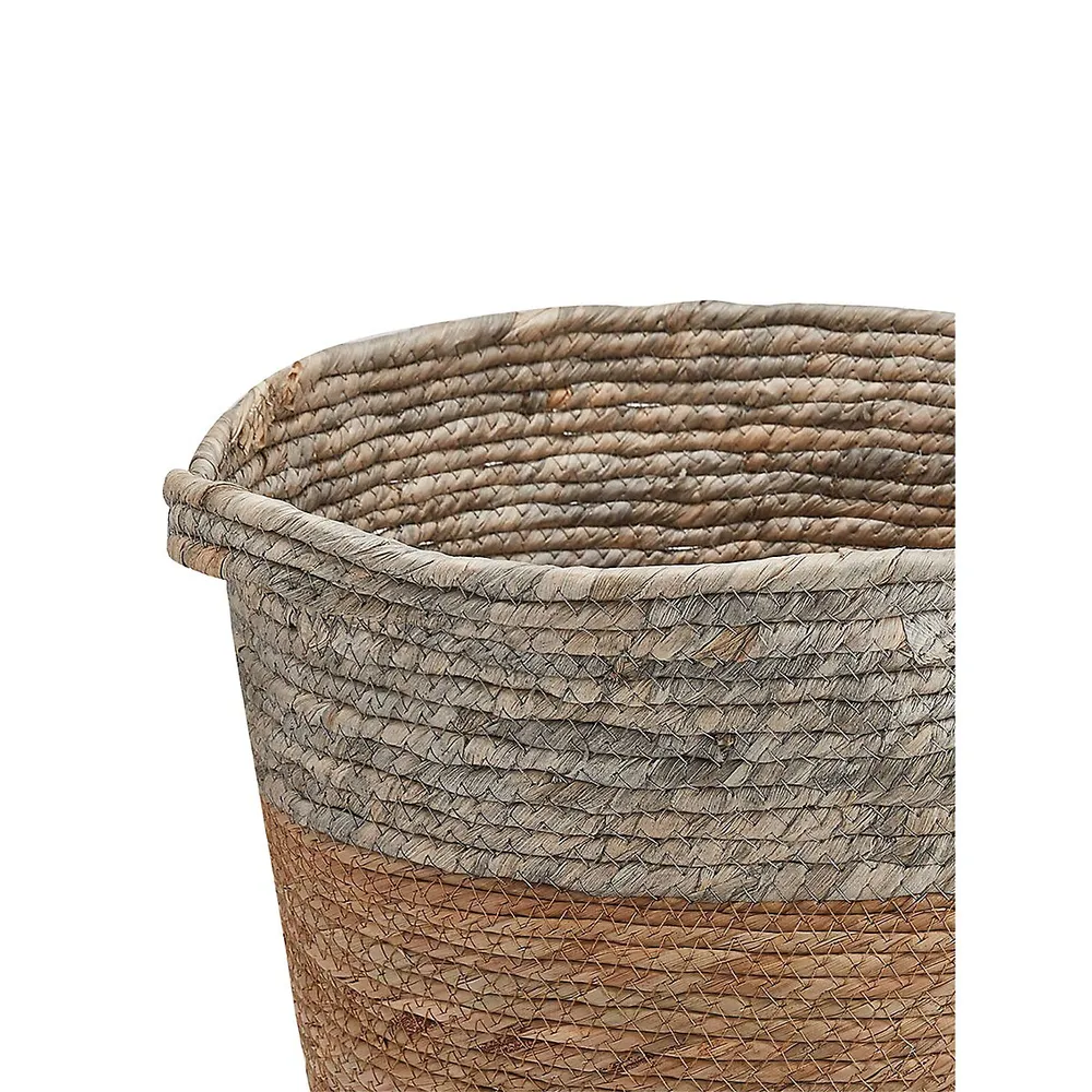 Round 3-Stripe Rope Basket With Handles