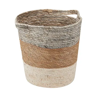 Round 3-Stripe Rope Basket With Handles