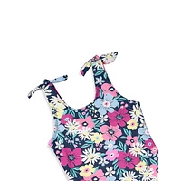 Girl's UPF 50+ Tie-Strap Floral One-Piece Swimsuit