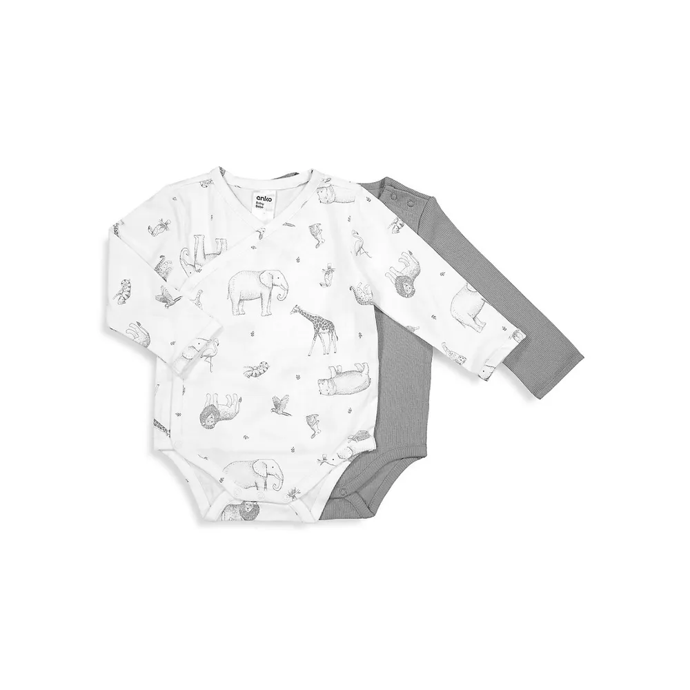 Anko Baby's 2-Pack Long-Sleeve Organic Cotton Bodysuits