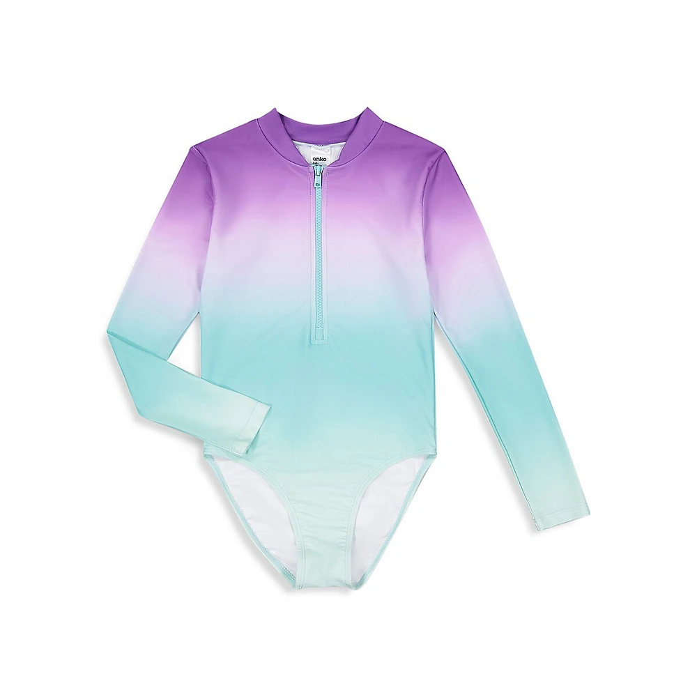 Girl's Ombré One-Piece Rashguard Swimsuit