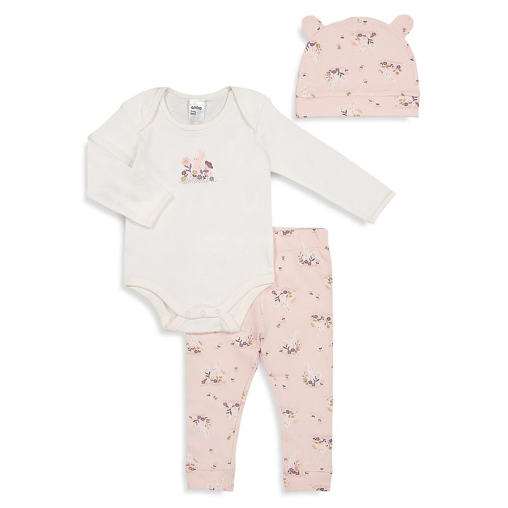 Baby Girl's 3-Piece Bodysuit, Leggings and Hat Set