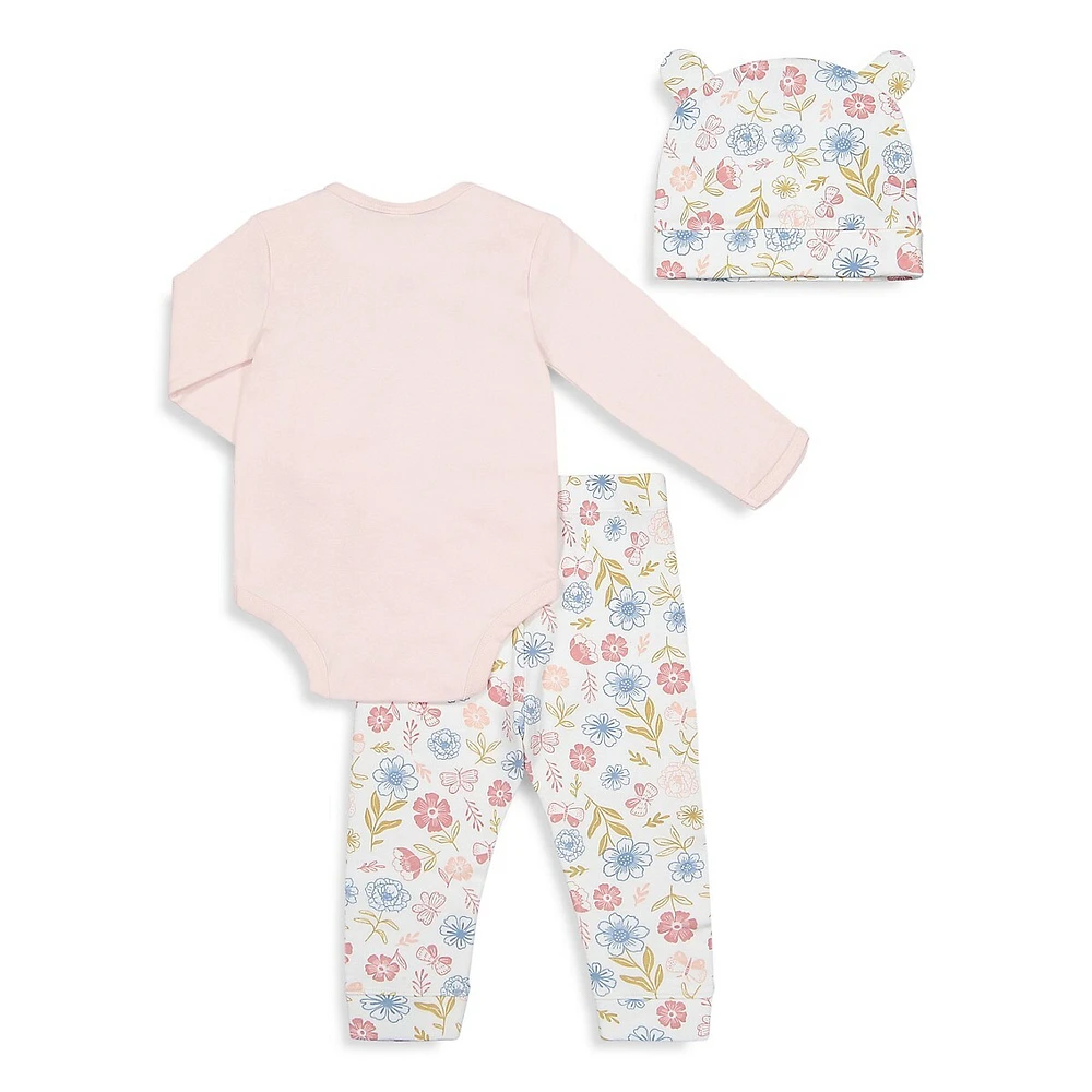 Baby Girl's 3-Piece Bodysuit, Leggings and Hat Set