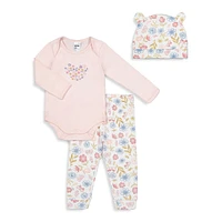 Baby Girl's 3-Piece Bodysuit, Leggings and Hat Set