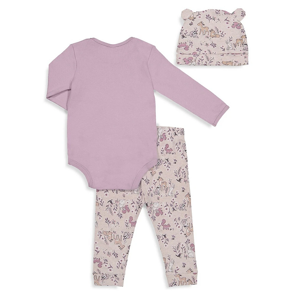 Baby Girl's 3-Piece Bodysuit, Leggings and Hat Set