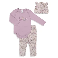 Baby Girl's 3-Piece Bodysuit, Leggings and Hat Set