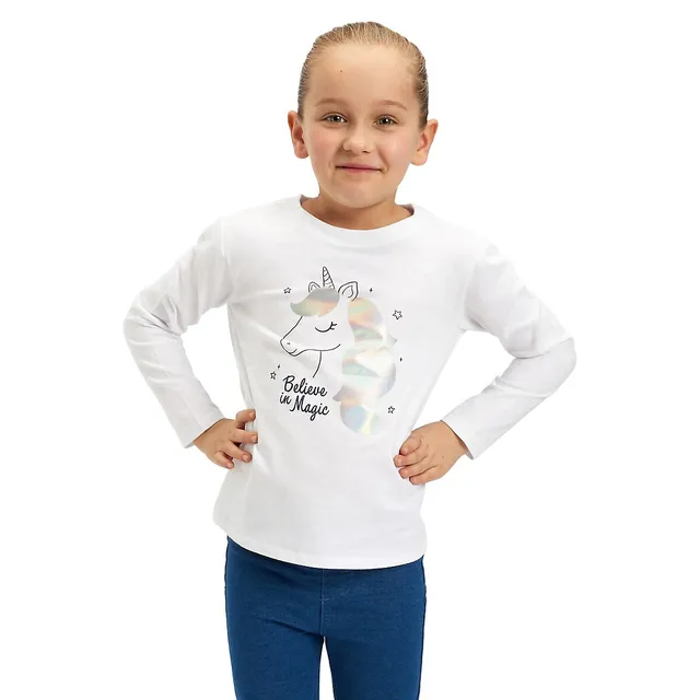 Long-Sleeve Printed Keyhole T-Shirt for Girls