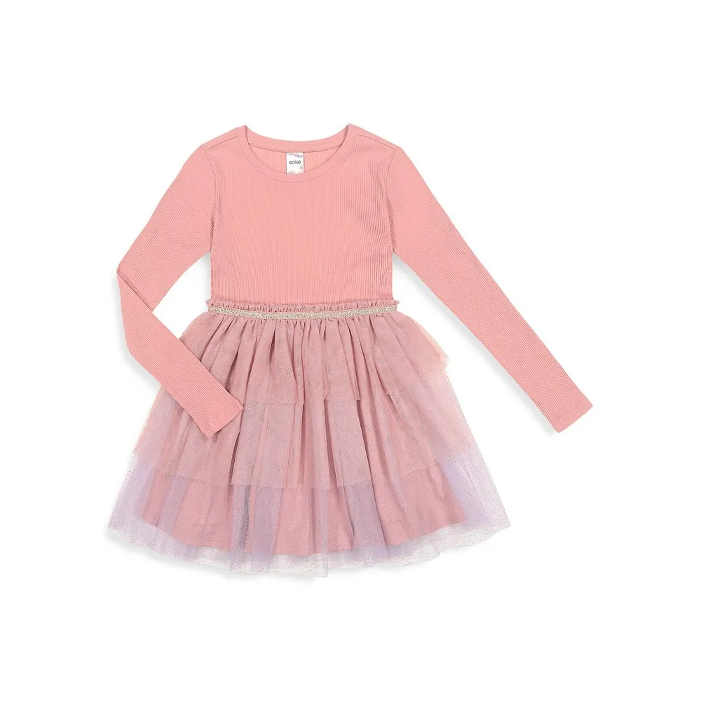 Little Girl's Rib-Knit and Mesh Tutu Dress