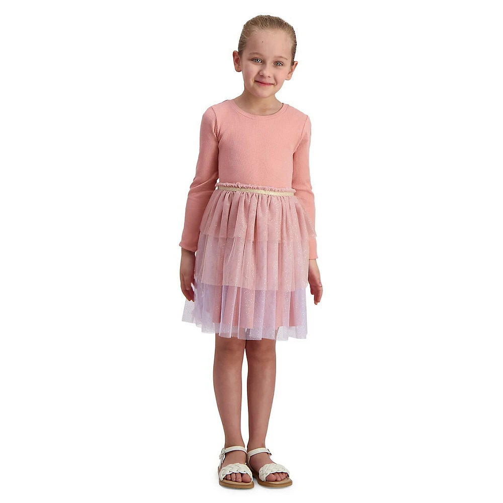 Little Girl's Rib-Knit and Mesh Tutu Dress