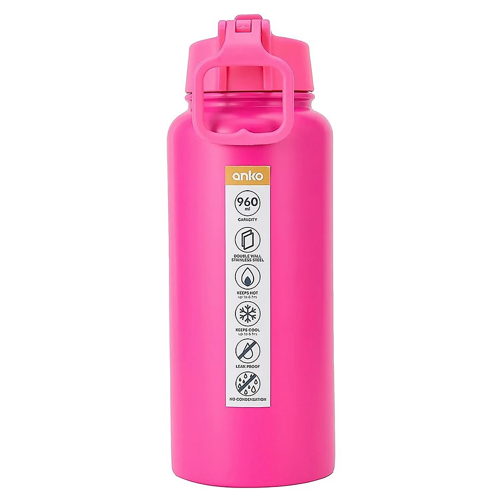 960ml Double Wall Insulated Cylinder Drink Bottle