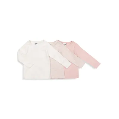 Baby Girl's 3-Piece Pointelle Long-Sleeve T-Shirt Set