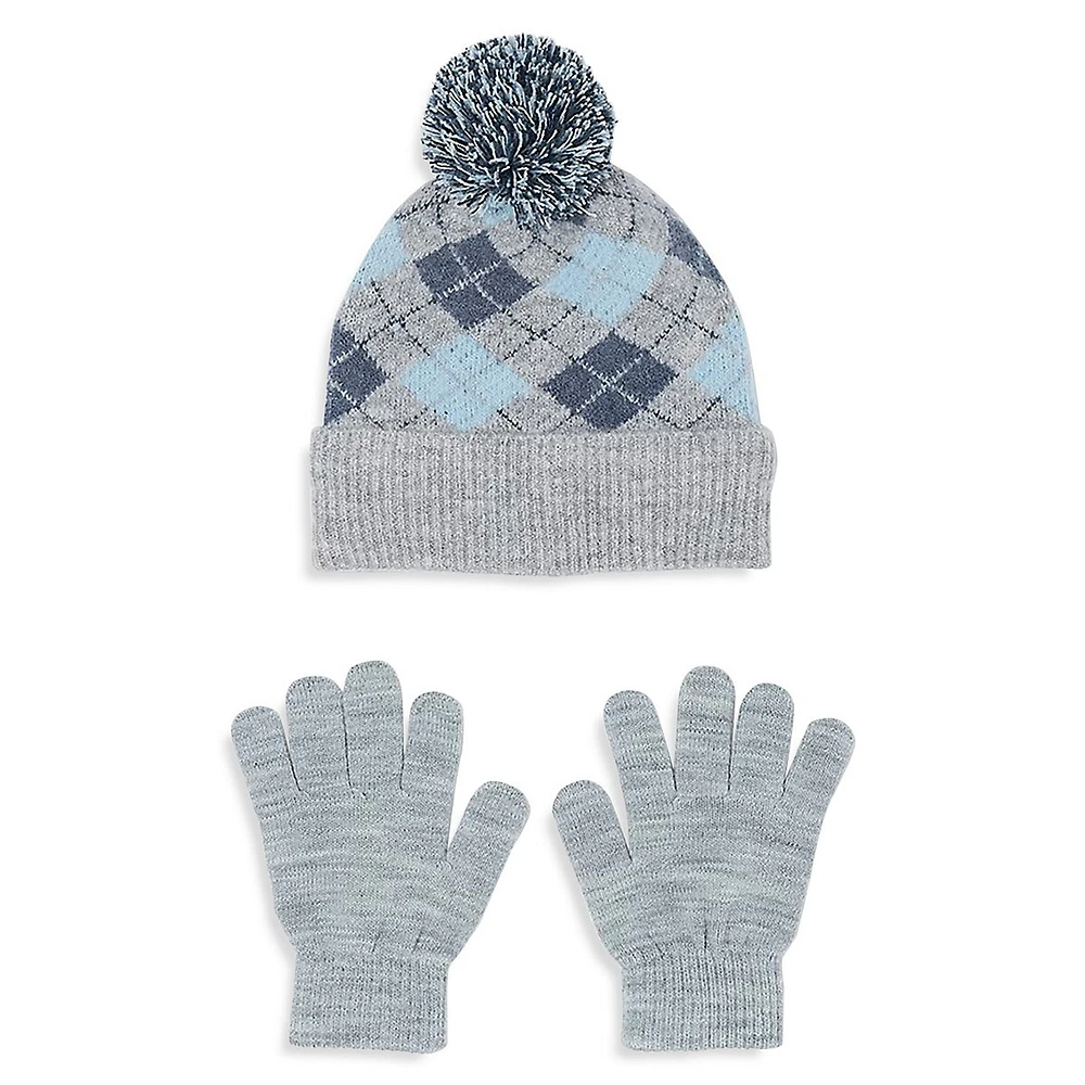 Kid's Argyle Toque & Gloves Set