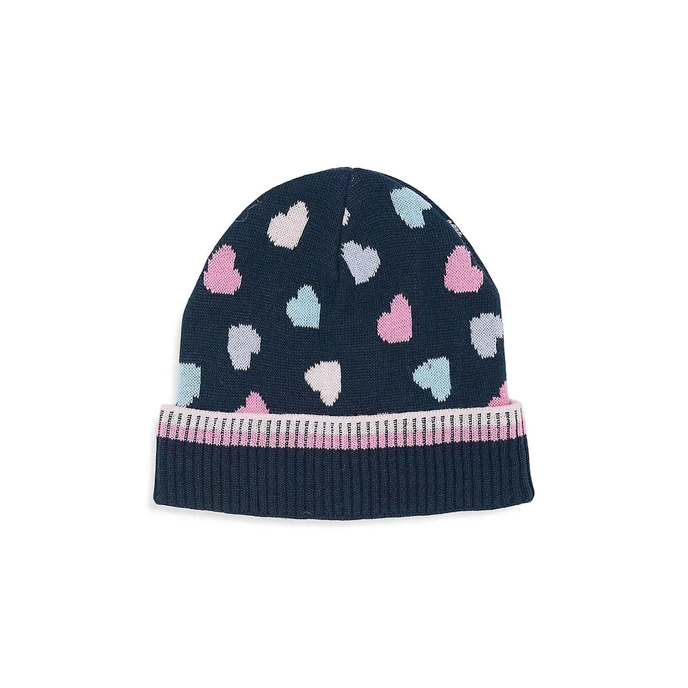 Kid's 2-Piece Heart-Print Toque & Knit Gloves Set