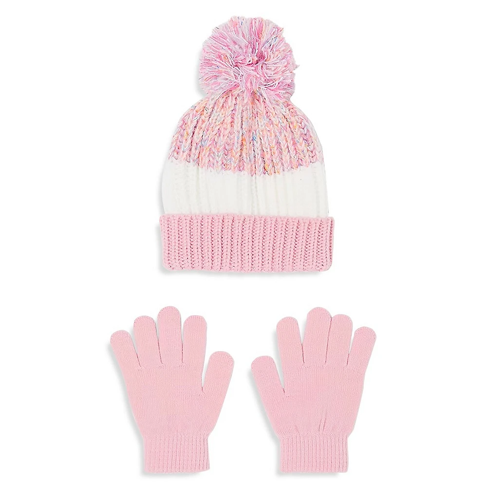 Kid's Colourblock Knit Toque & Gloves Set