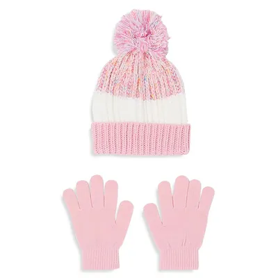Kid's Colourblock Knit Toque and Gloves Set