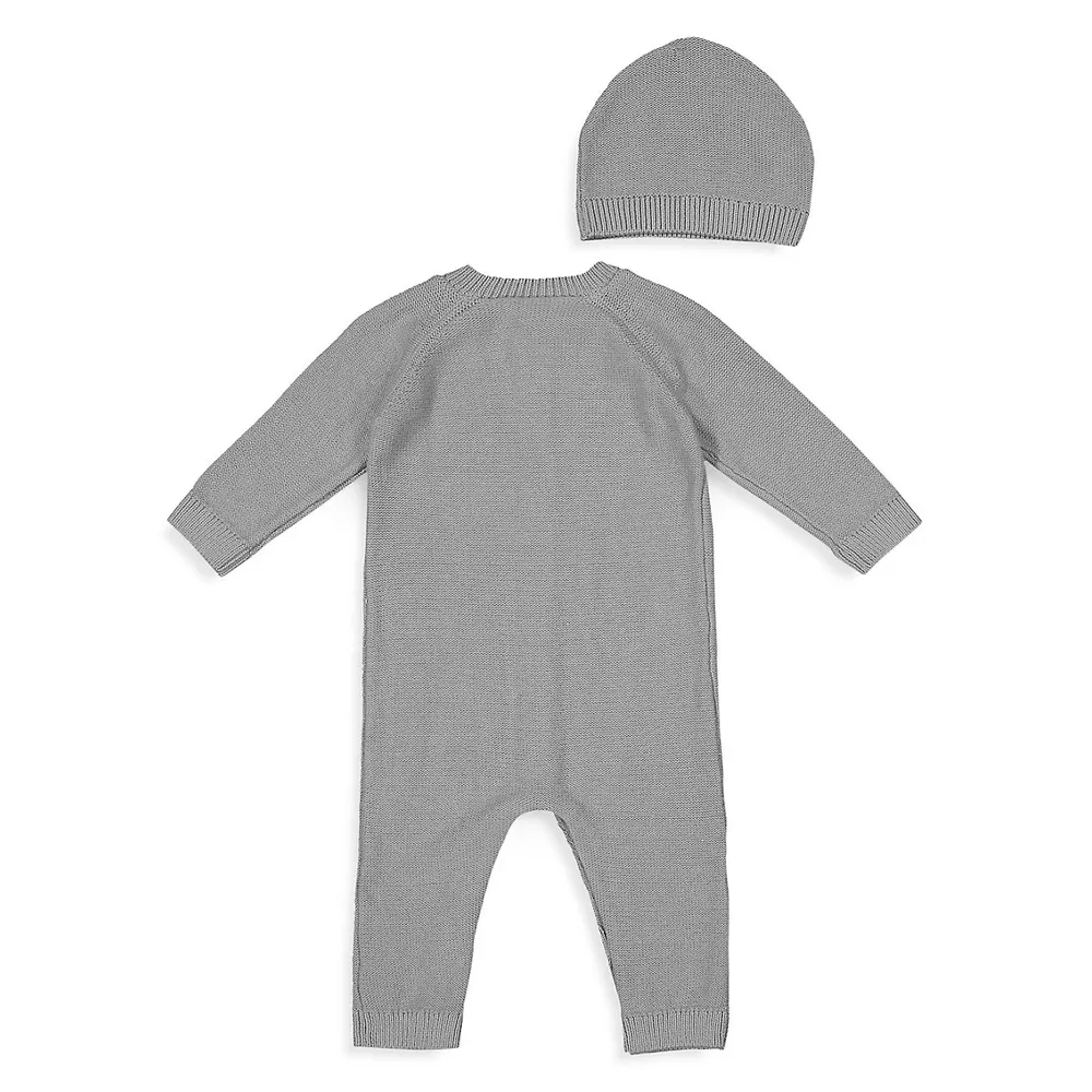 Baby's 2-Piece Cable-Knit Romper and Hat Set