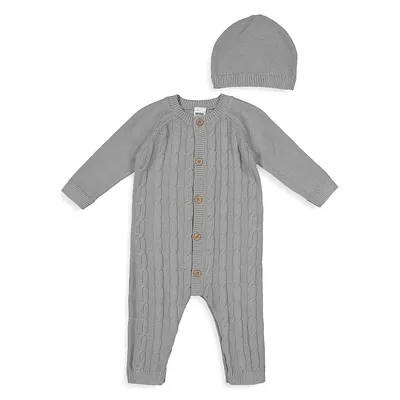 Baby's 2-Piece Cable-Knit Romper and Hat Set