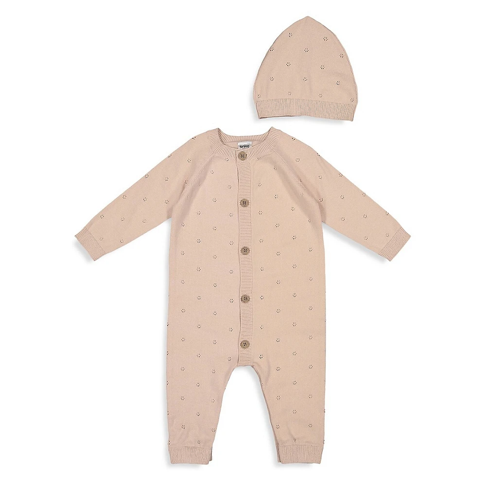 Anko Baby Girl's 2-Piece Pointelle Knit Romper and Cap Set