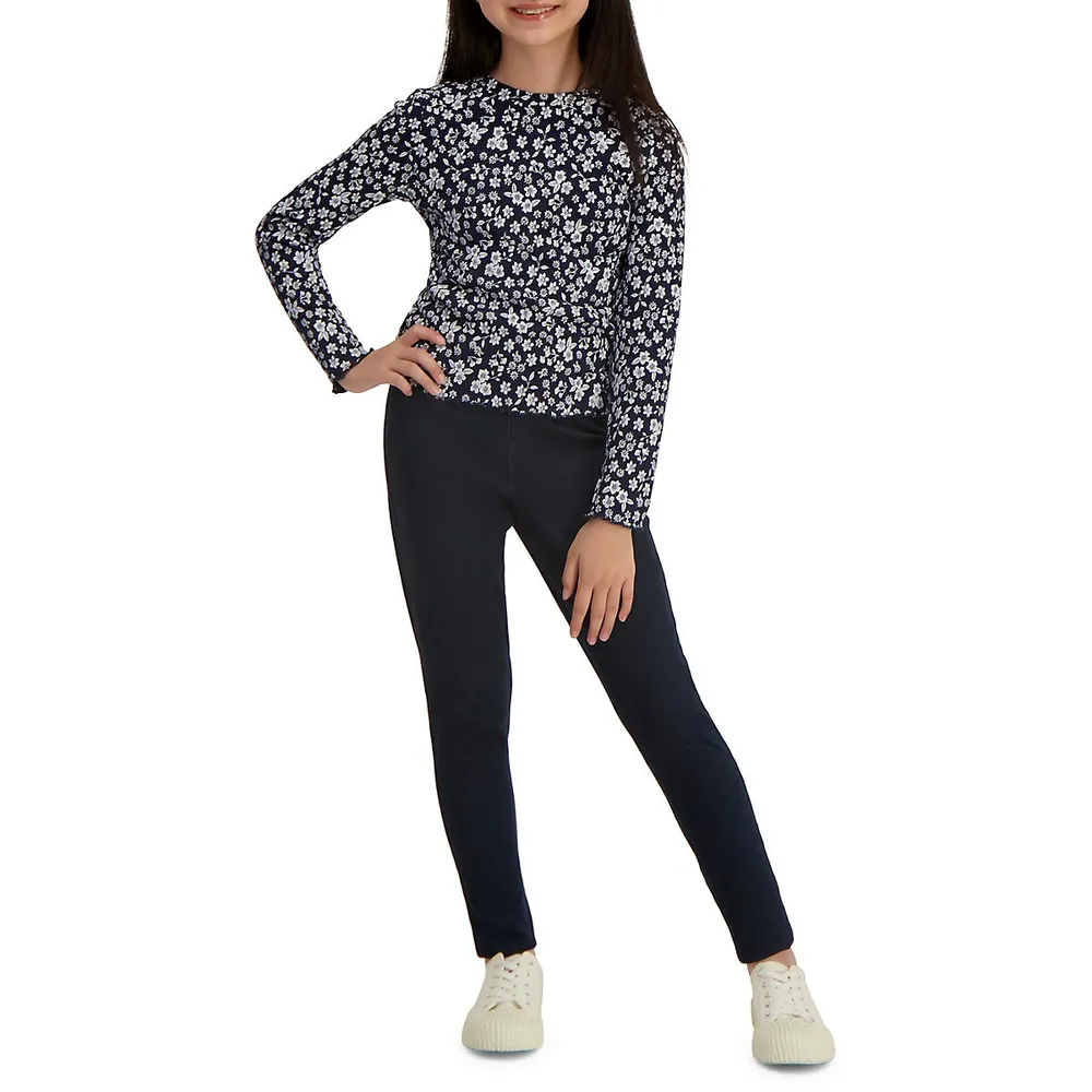 Girl's Ribbed Floral Long-Sleeve T-Shirt