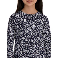 Girl's Ribbed Floral Long-Sleeve T-Shirt