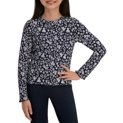 Girl's Ribbed Floral Long-Sleeve T-Shirt
