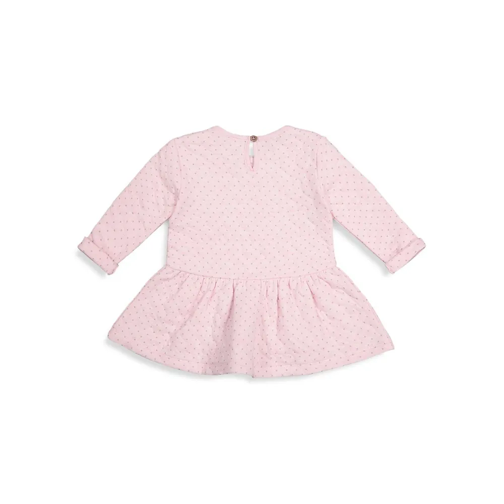 Baby Girl's Heart-Quilted Dot-Print Dress