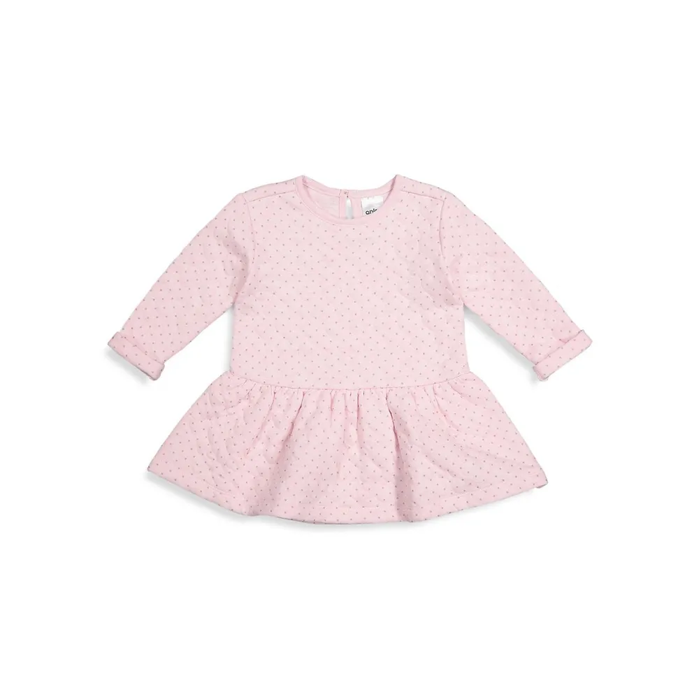 Baby Girl's Heart-Quilted Dot-Print Dress