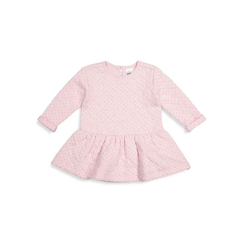 Baby Girl's Heart-Quilted Dot-Print Dress