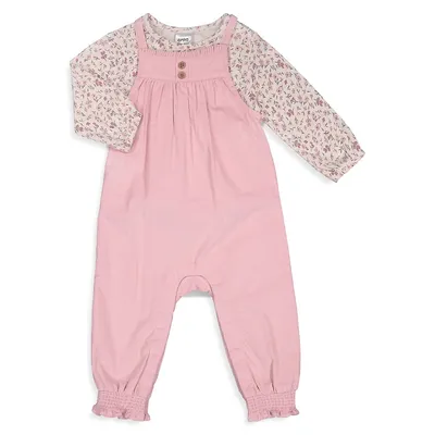 Baby Girl's 2-Piece Floral Top and Corduroy Overalls Set