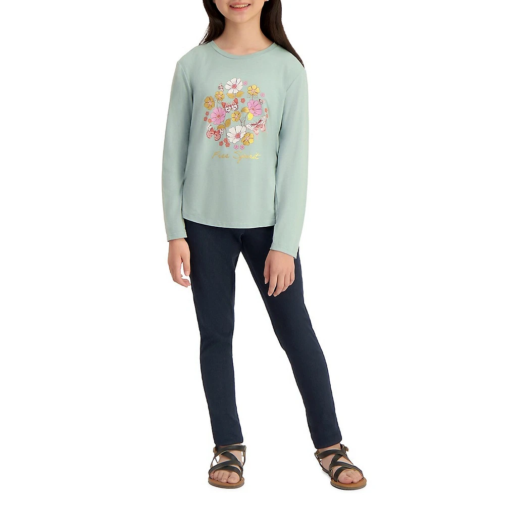 Girl's Butterfly Floral Long-Sleeve T-Shirt