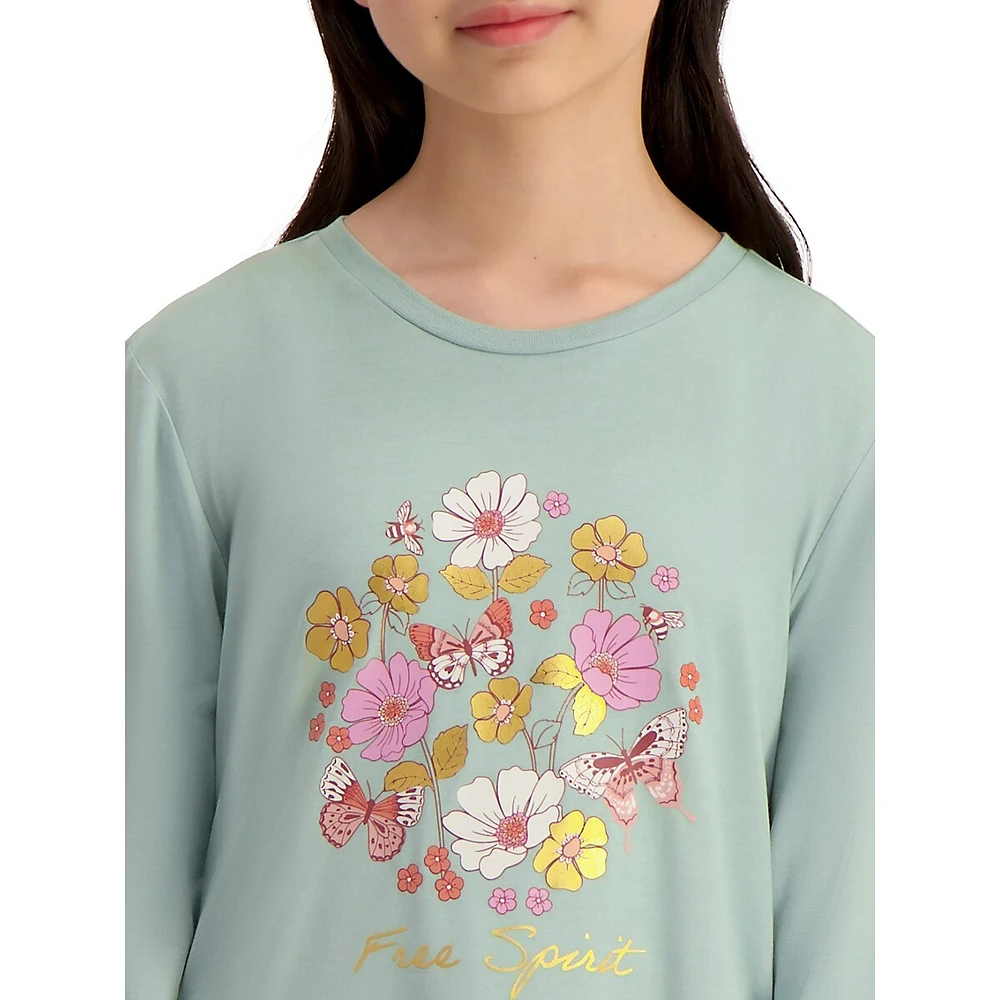 Girl's Butterfly Floral Long-Sleeve T-Shirt