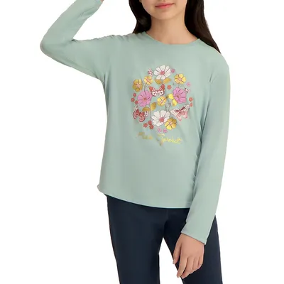 Girl's Butterfly Floral Long-Sleeve T-Shirt