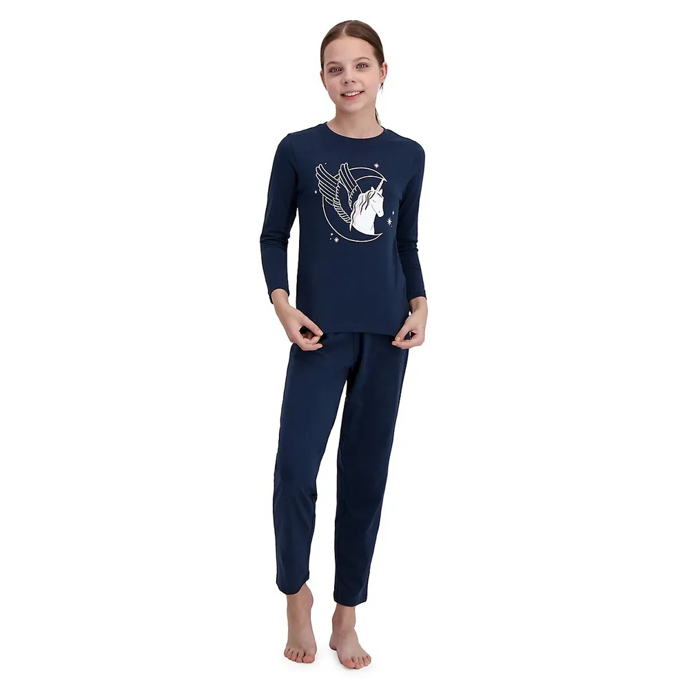 Girl's 2-Piece Knit Graphic Pyjama Set