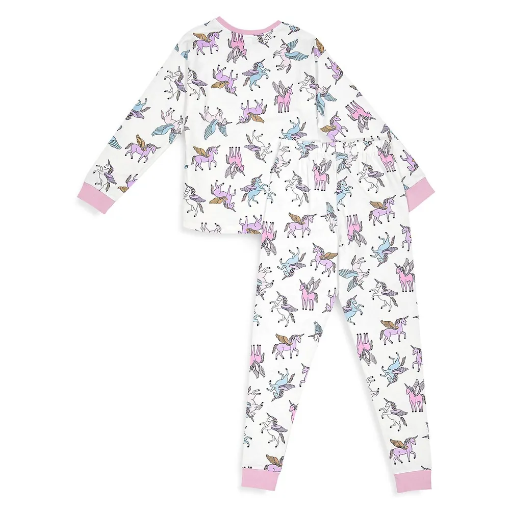 Girl's 2-Piece Unicorn-Print Pyjama Set