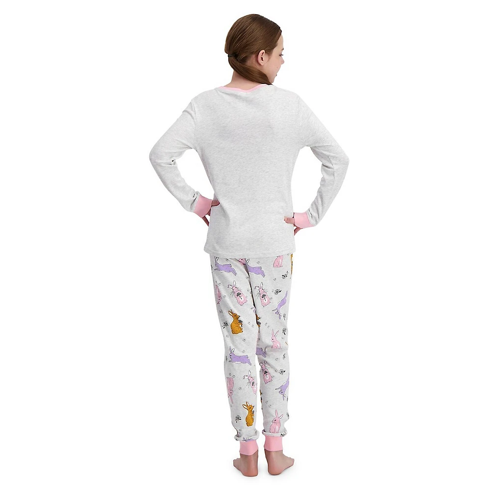 Girl's 2-Piece Skinny-Rib Graphic Pyjama Set