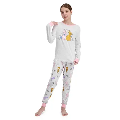 Girl's 2-Piece Skinny-Rib Graphic Pyjama Set