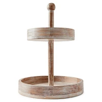 2-Tier Rimmed PIllar Acacia Serving Stand