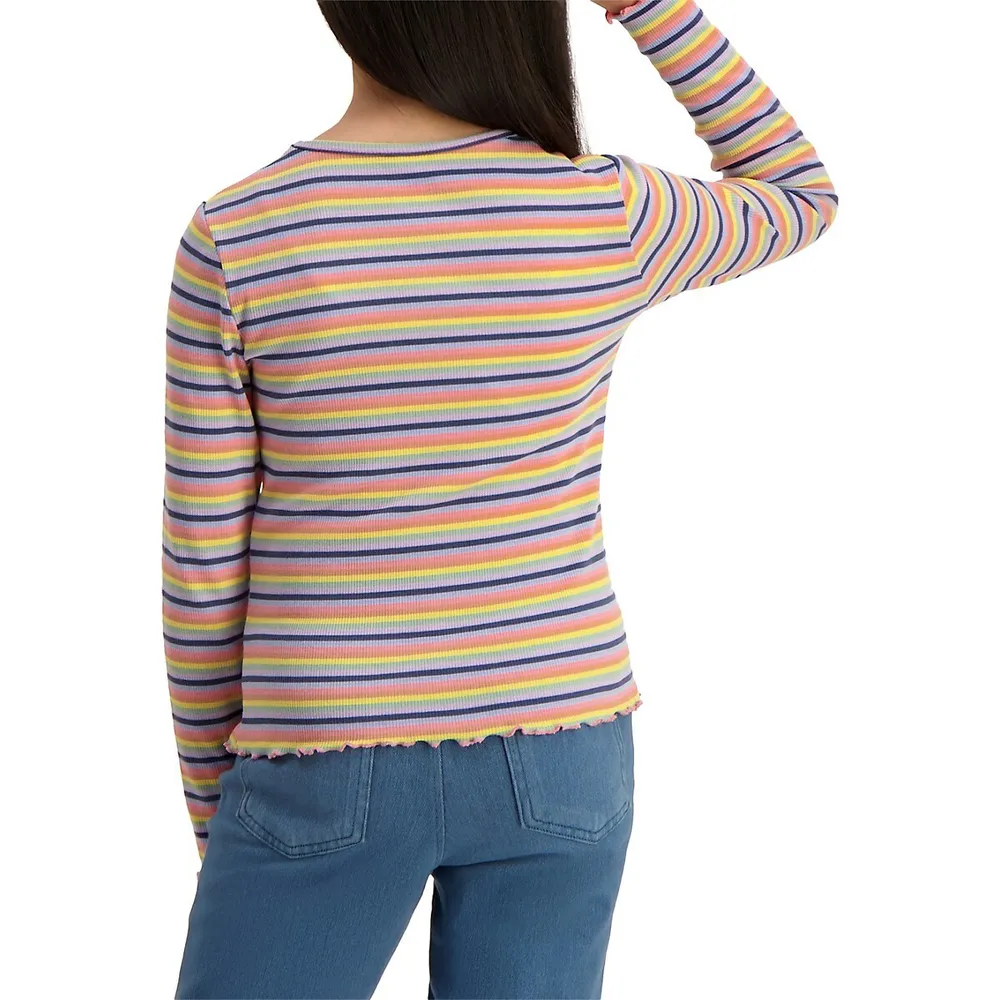 Girl's Striped Rib-Knit Top