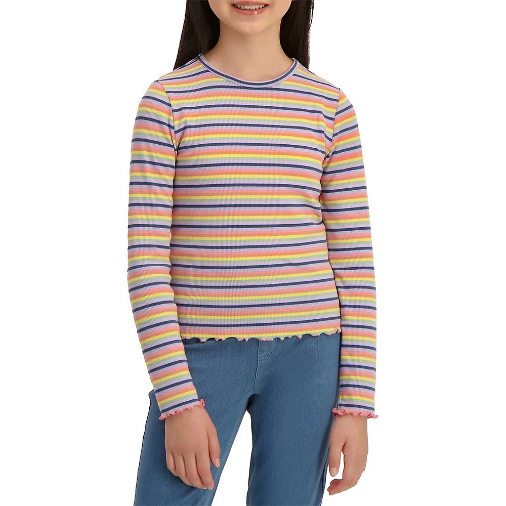 Girl's Striped Rib-Knit Top