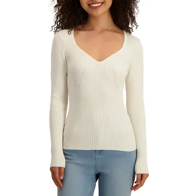 Slim-Fit Sweetheart Ribbed-Knit Sweater