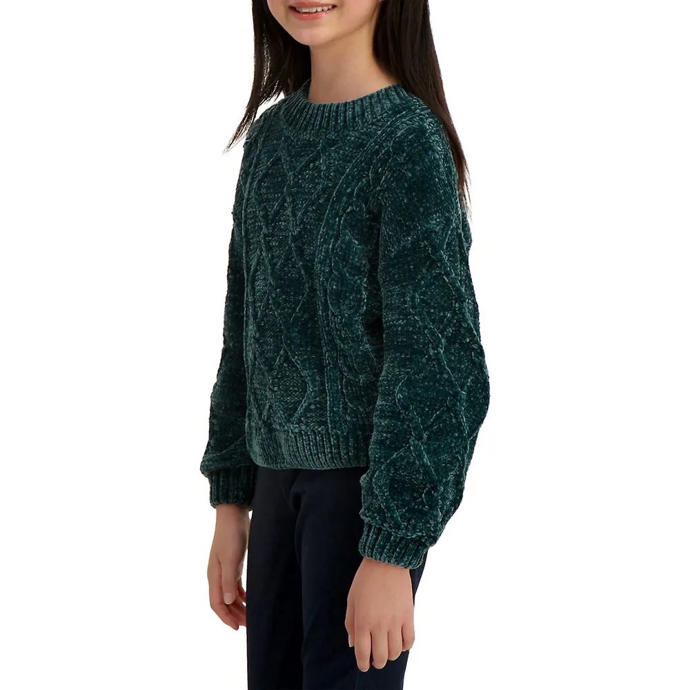 Girl's Cabled Chenille Sweater