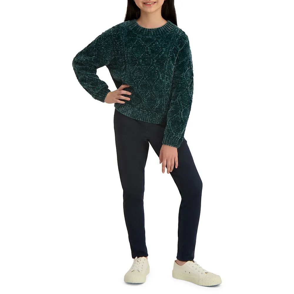 Girl's Cabled Chenille Sweater